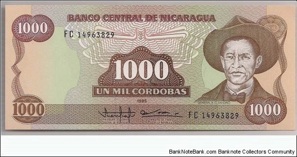 Nicaragua 1000 Cordobas 1985 P156b. Banknote