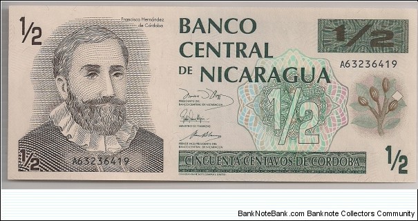 Nicaragua half Cordoba 1991 P171. Banknote
