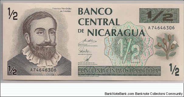 Nicaragua half Cordoba 1992 P172. Banknote
