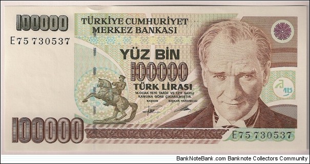 Turkey 100000 Lira 1991 P205. Banknote