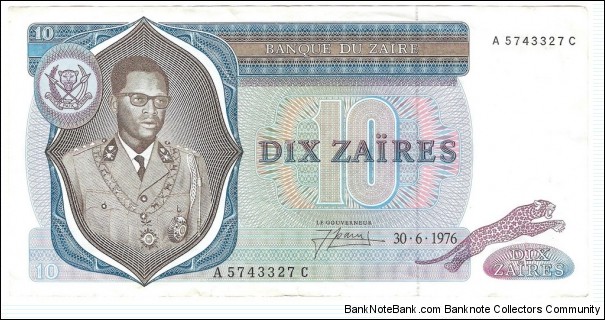 10 Zaires(Zair 1976)  Banknote