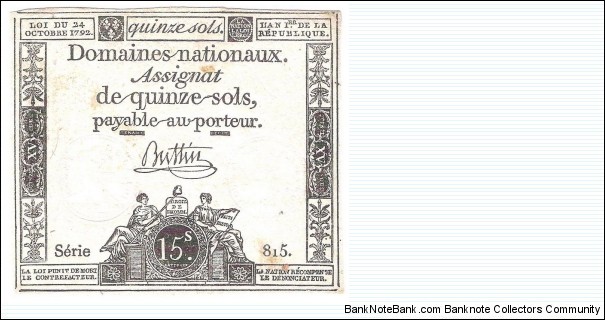 15 Sols(Assignat 1792) Banknote