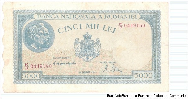 5000 Lei(Kingdom of Romania 1944) Banknote