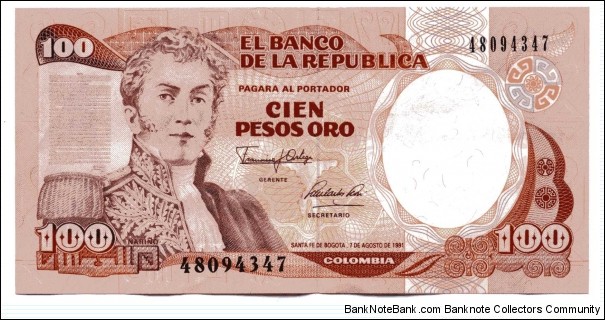 Cien Pesos oro. serial # 48094347 Banknote