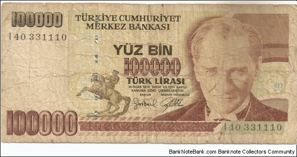 100,000 Turkish Lira Banknote
