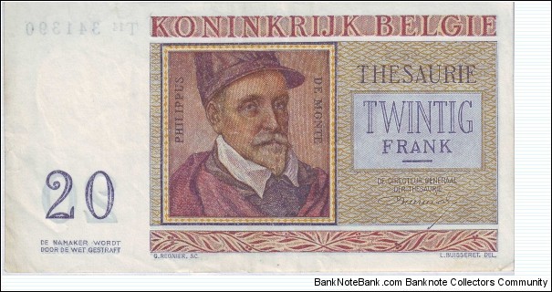 Banknote from Belgium year 1953