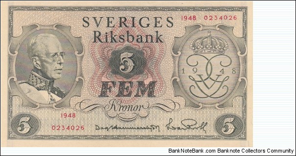 Sweden P41a (5 kronor 1948) Banknote