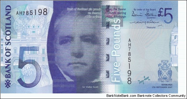Scotland PNew (5 pounds 17/9-2007) Bank of Scotland Banknote