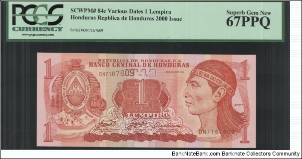 2000 1 Lempira PCGS sample note  Banknote