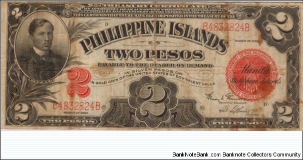 PI-89c RARE Philippine Islands 2 Peso note Banknote