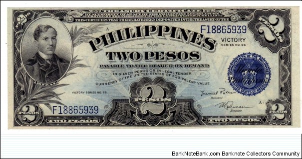 This is a U.S. Philippine Treasury Certificate, payable in Siver Pesos or legal tender currency of the U.S.
Scarce signature combo 













 Banknote