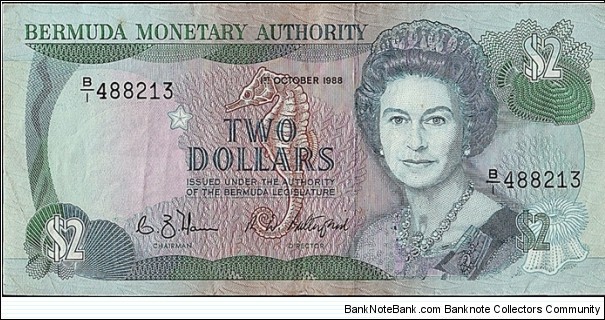 Bermuda 1988 2 Dollars. Banknote