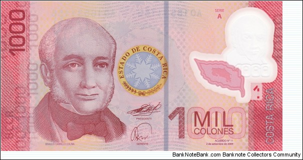 Costa Rica P274 (1000 colones 2/9-2009) (Polymer) Banknote