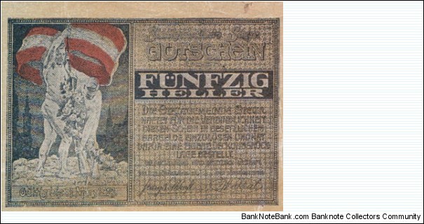 Steyr Austria Mar1921 50 Heller Notgeld Banknote