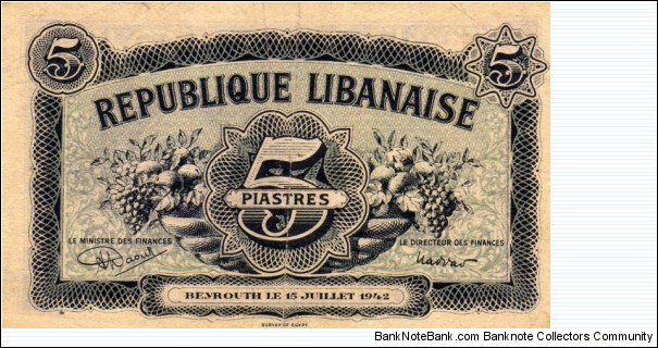Banknote from Lebanon year 1942