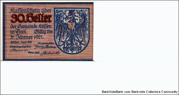 *NOTGELD*__10 Heller__31.01.1921__Kossen in Tirol Banknote