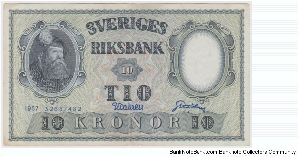 1957 Sweden 10 Krona Banknote