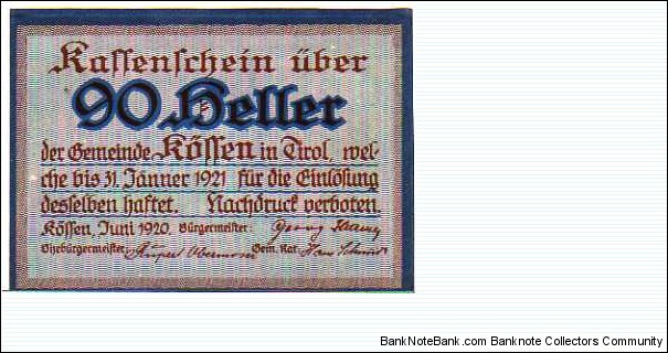 *NOTGELD*__90 Heller__pk# NL__Kossen in Tirol__31.01.1921 Banknote