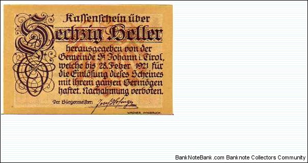 *NOTGELD*__60 Heller__pk# NL__28.02.1921__St.Johann in Tirol Banknote