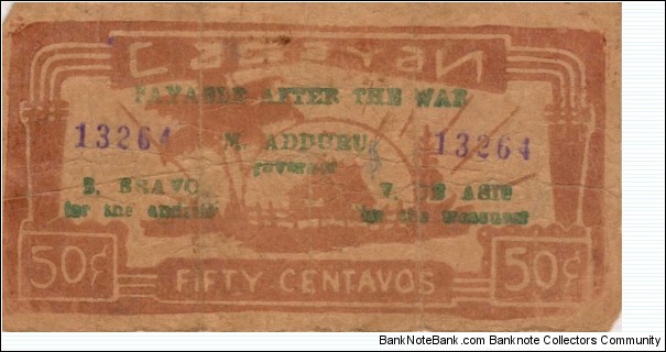 S-176a Unlisted Cagayan 50 Centavos note with thin rays. Banknote
