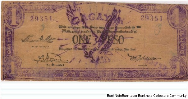 S-186 Cagayan 1 Peso note with stray serian number from another note. Banknote