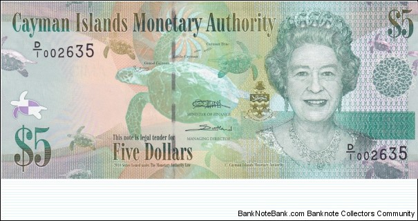 Cayman Islands P39 (5 dollars 2010) Banknote