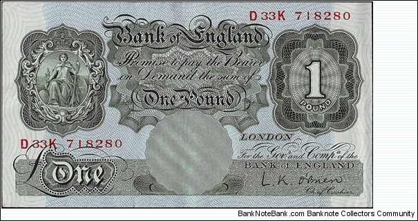 England N.D. 1 Pound.

Faulty printing in the top serial number. Banknote