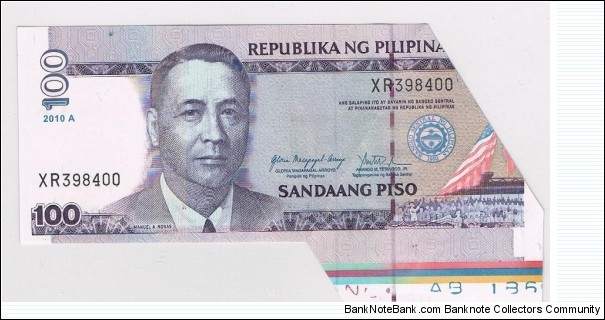 PHILIPPINES 2010-A GLORIA MACAPAGAL ADMINISTRATION ERROR CUT Banknote