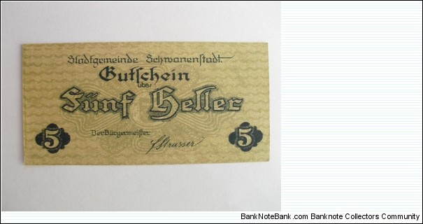 Austrian notgeld. Year: 1920. Value: 5 heller.  Banknote