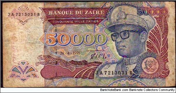 *ZAIRE*__50.000 Zaïres__pk# 40 a__24.04.1991 Banknote