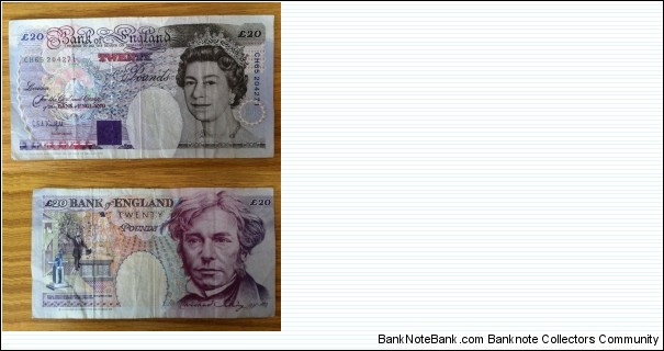 20 Pounds. GE Kentfield signature. Michael Faraday.  Banknote