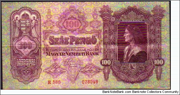 100 Pengö__pk# 98__02.01.1930__serial E 586 / 078948 Banknote