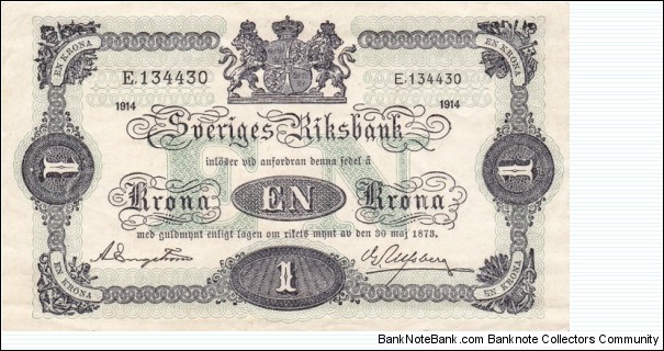 Sweden P32a (1 krona 1914) Banknote