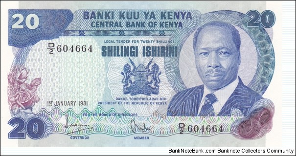 Kenya P21a (20 shillings 1/1-1981) Banknote