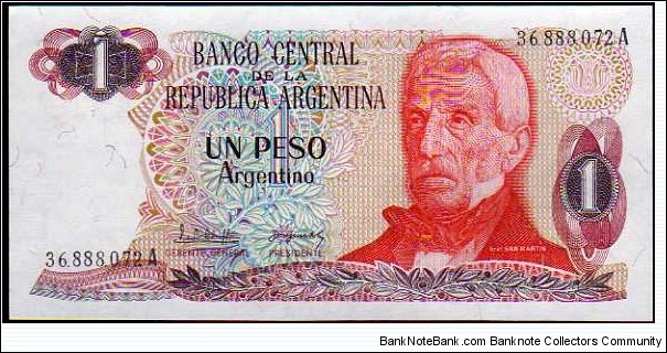 1 Peso Argentino__pk# 311 a__sign. 1__series A__1983-1984 Banknote