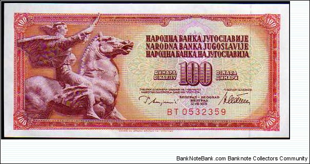 100 Dinara__pk# 90 a__12.08.1978 Banknote