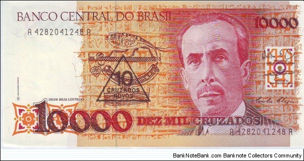  10 Cruzados on 10,000 Cruzados Banknote