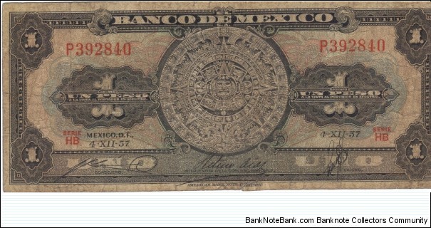 Bancode Mexico- 1 Un Peso,Serie HB, American banknote Company Banknote