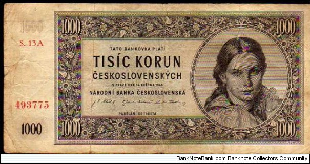 *CZECHOSLOVAKIA*__
1.000 Korun Československých__
pk# 74 d Banknote