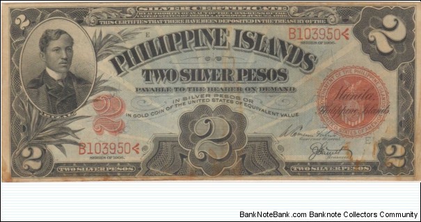 RARE 32b 1906 2 Peso note. Banknote