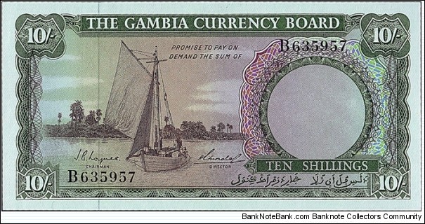 The Gambia N.D. (1965) 10 Shillings. Banknote
