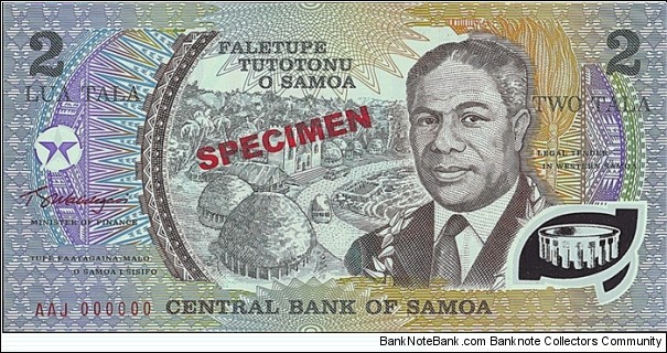 Western Samoa N.D. 2 Tala.

Specimen note. Banknote