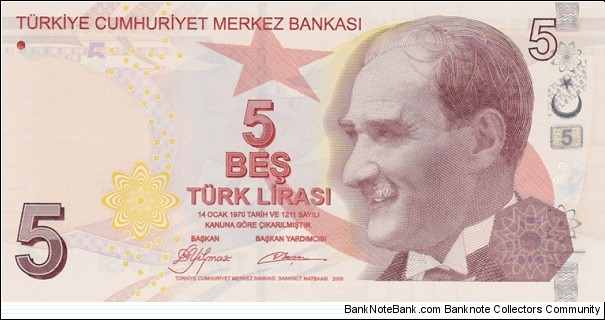 Turkey P222 (5 lira 2009) Banknote