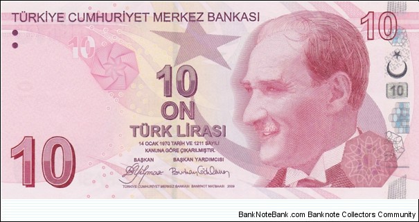Turkey P223 (10 lira 2009) Banknote
