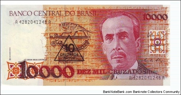 10 Cruzados on 10,000 Cruzados Banknote