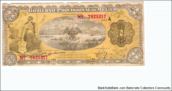 1 Peso, Gobierno Provisional de Mexico Banknote