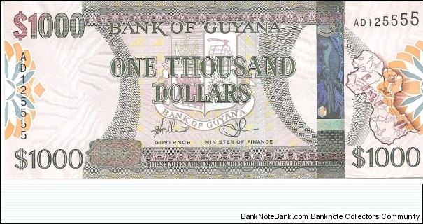 P39 - 1000 Dollars
Sign 14
GOVERNOR - Lawrence Williams and MINISTER of FINANCE - Ashni Singh Banknote