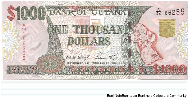 P35b - 1000 Dollars
Sign 12
GOVERNOR(ag) - Dolly Sursattie Singh and MINISTER of FINANCE - Saisnarine Kowlessar Banknote