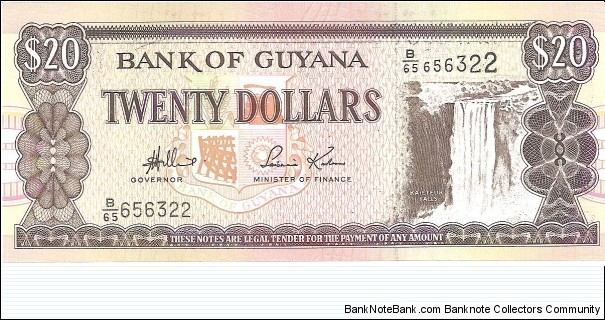 P30e - 20 Dollars
Sign 13
GOVERNOR - Lawrence Williams and MINISTER of FINANCE - Saisnarine Kowlessar Banknote