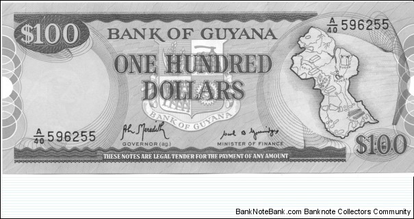 P28b - 100 Dollars
Sign 8
GOVERNOR - Archibald Livingston Meredith and MINISTER of FINANCE - Carl B. Greenidge Banknote